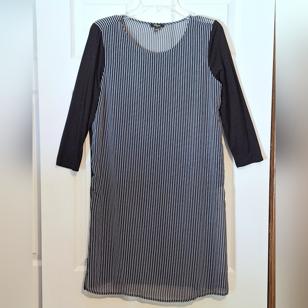 'Cupio' black & white striped lined tunic top shirt, 3/4 Sleeves, Sz. S